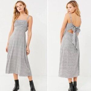 Urban Outfitters Layla Checkered Plaid Square Neckline Midi Dress Tie Back Dress